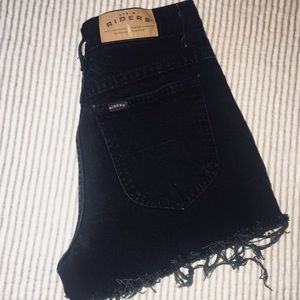 Black denim distressed Rider high waisted shorts